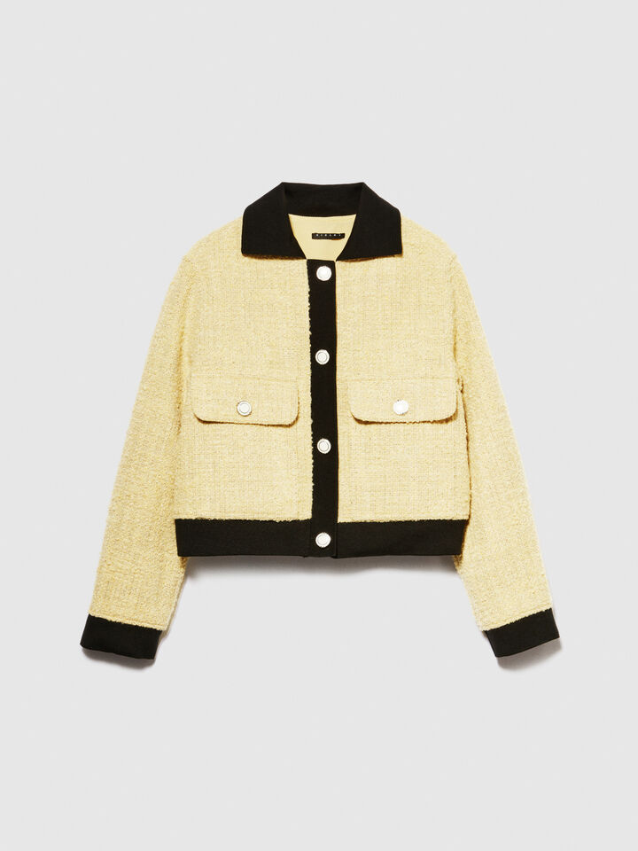 Bouclè jacket with contrast - women's jackets - Yellow | Sisley image number 6
